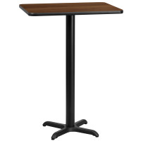 Flash Furniture XU-WALTB-2430-T2222B-GG 24" x 30" Rectangular Walnut Laminate Table Top with 22" x 22" Bar Height Table Base